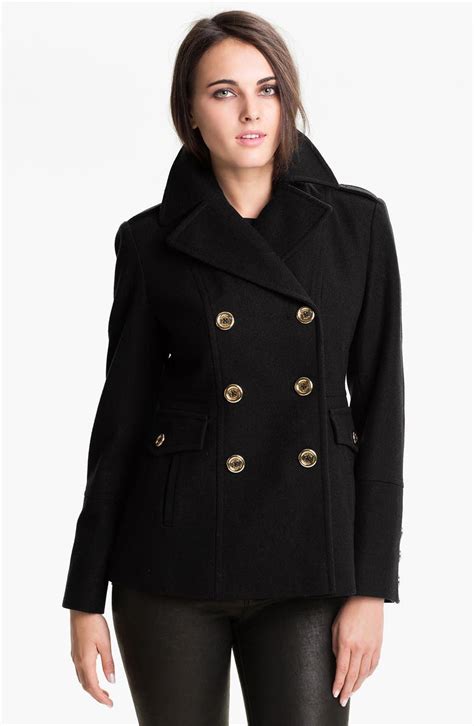 michael kors double breasted faux fur & wool|Michael Kors wool peacoat.